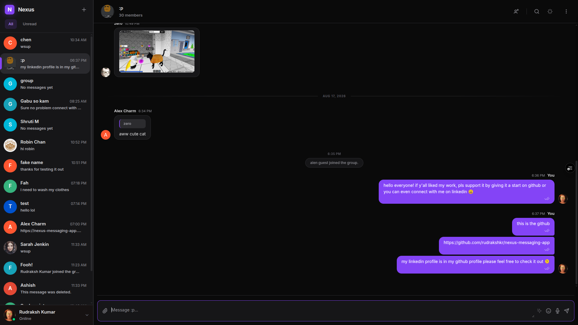 Nexus Messaging App interface preview